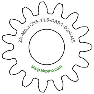 Zahnrad M0.3 / 15 Z AD 5,1mmBohrung (D) mm 2,00 Spielpassung HBreite (T) mm 1,5Messing MO58[ZR-M0.3-Z15-T1.5-DA5.1-D2H-MS]25