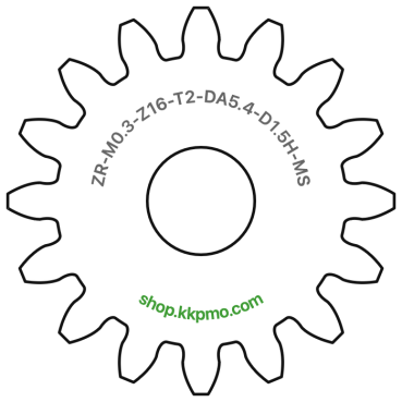 Zahnrad M0.3 / 16 Z AD 5,4mmBohrung (D) mm 1,50 Spielpassung HBreite (T) mm 2,0Messing MO58[ZR-M0.3-Z16-T2-DA5.4-D1.5H-MS]623