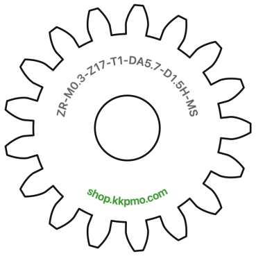 Zahnrad M0.3 / 17 Z AD 5,7mmBohrung (D) mm 1,50 Spielpassung HBreite (T) mm 1,0Messing MO58[ZR-M0.3-Z17-T1-DA5.7-D1.5H-MS]