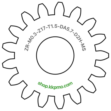 Zahnrad M0.3 / 17 Z AD 5,7mmBohrung (D) mm 2,00 Spielpassung HBreite (T) mm 1,5Messing MO58[ZR-M0.3-Z17-T1.5-DA5.7-D2H-MS]623
