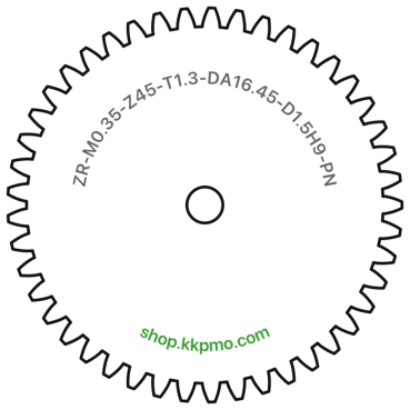 Zahnrad M0.35 / 45 Z AD 16.45mmBohrung (D) mm 1.50 H9Breite (T) mm 1.3POM-C natur[ZR-M0.35-Z45-T1.3-DA16.45-D1.5H9-PN]