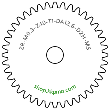 Zahnrad M0.3 / 40 Z AD 12.6mmBohrung (D) mm 2.00 Spielpassung HBreite (T) mm 1.0Messing MO58[ZR-M0.3-Z40-T1-DA12.6-D2H-MS]