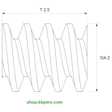 Schnecke M0.2 / Ø 2,0 mm / 1-gängigLänge (T) mm 2,5Bohrung (D) mm 0,80 Spielpassung HDrehrichtung rechtsMessing MO58[SN-M0.2-d2-T2.5-D0.8H-MS-R]