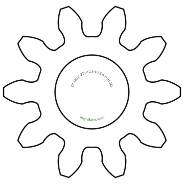 Zahnrad M0.2 / 10 Z AD 2.4mmBohrung (D) mm 1.00 Spielpassung HBreite (T) mm 2.5Messing MO58[ZR-M0.2-Z10-T2.5-DA2.4-D1H-MS]
