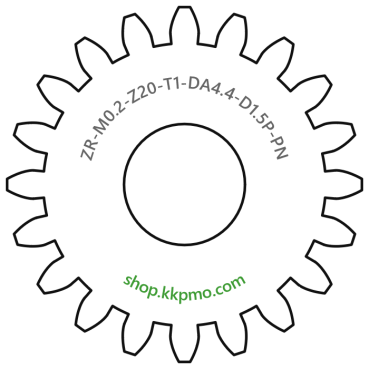 Zahnrad M0.2 / 20 Z AD 4.4mmBohrung (D) mm 1.50 Presspassung PBreite (T) mm 1.0POM-C natur[ZR-M0.2-Z20-T1-DA4.4-D1.5P-PN]