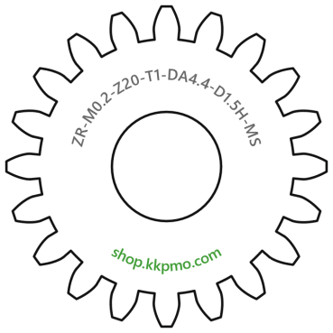 Zahnrad M0.2 / 20 Z AD 4.4mmBohrung (D) mm 1.50 Spielpassung HBreite (T) mm 1.0Messing MO58[ZR-M0.2-Z20-T1-DA4.4-D1.5H-MS]