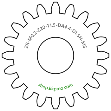 Zahnrad M0.2 / 20 Z AD 4.4mmBohrung (D) mm 1.50 Spielpassung HBreite (T) mm 1.5Messing MO58[ZR-M0.2-Z20-T1.5-DA4.4-D1.5H-MS]