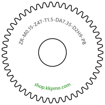 Zahnrad M0.15 / 47 Z AD 7,35mmBohrung (D) mm 2,00 H9Breite (T) mm 1,5POM-C schwarz[ZR-M0.15-Z47-T1.5-DA7.35-D2H9-PB]