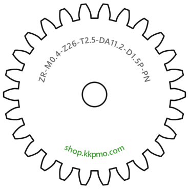 Zahnrad M0.4 / 26 Z AD 11.2mmBohrung (D) mm 1.50 Presspassung Hausnorm PBreite (T) mm 2.5POM-C natur[ZR-M0.4-Z26-T2.5-DA11.2-D1.5P-PN]