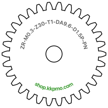 Zahnrad M0.3 / 30 Z AD 9,6mmBohrung (D) mm 1,50 Presspassung Hausnorm PBreite (T) mm 1,0POM-C natur[ZR-M0.3-Z30-T1-DA9.6-D1.5P-PN]