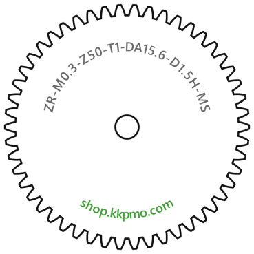 Zahnrad M0.3 / 50 Z AD 15.6mmBohrung (D) mm 1.50 Spielpassung Hausnorm HBreite (T) mm 1.0Messing MO58[ZR-M0.3-Z50-T1-DA15.6-D1.5H-MS]