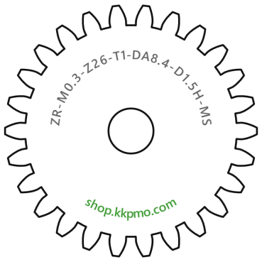Zahnrad M0.3 / 26 Z AD 8.4mmBohrung (D) mm 1.50 Spielpassung Hausnorm HBreite (T) mm 1.0Messing MO58[ZR-M0.3-Z26-T1-DA8.4-D1.5H-MS]