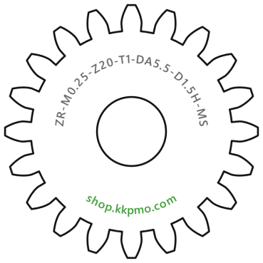 Zahnrad M0.25 / 20 Z AD 5.5mmBohrung (D) mm 1.50 Spielpassung Hausnorm HBreite (T) mm 1.0Messing MO58[ZR-M0.25-Z20-T1-DA5.5-D1.5H-MS]
