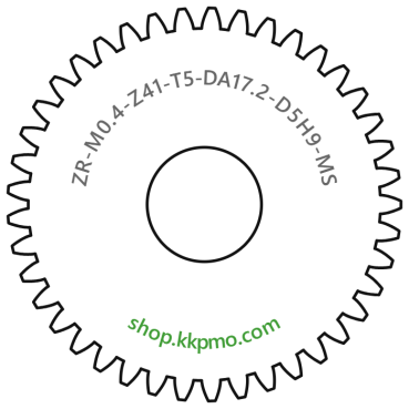 Zahnrad M0.4 / 41 Z AD 17.2mmBohrung (D) mm 5.00 Spielpassung ISO H9Breite (T) mm 5.0Messing MO58[ZR-M0.4-Z41-T5-DA17.2-D5H9-MS]