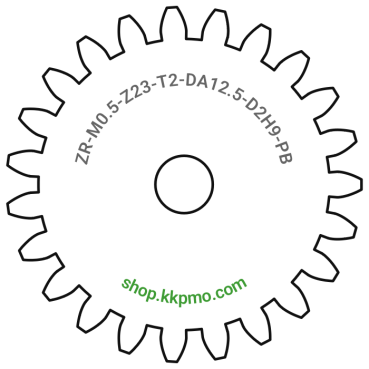 Zahnrad M0.5 / 23 Z AD 12,50mmBohrung (D) mm 2,00 H9Breite (T) mm 2,0POM-C schwarz[ZR-M0.5-Z23-T2-DA12.5-D2H9-PB]