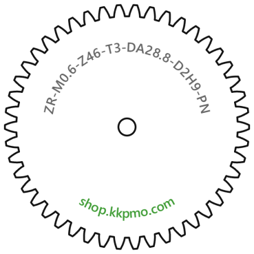 Zahnrad M0.6 / 46 Z AD 28.80mmBohrung (D) mm 2.00 H9Breite (T) mm 3.0POM-C natur[ZR-M0.6-Z46-T3-DA28.8-D2H9-PN]
