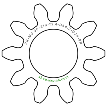 Zahnrad M0.35 / 10 Z AD 4.20mmBohrung (D) mm 2.00 PBreite (T) mm 2.4POM-C natur[ZR-M0.35-Z10-T2.4-DA4.2-D2P-PN]