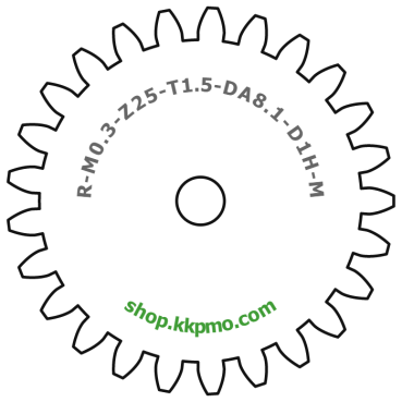 Zahnrad M0.3 / 25 Z AD 8.1mmBohrung (D) mm 1.00 Spielpassung Hausnorm HBreite (T) mm 1.5Messing MO58[ZR-M0.3-Z25-T1.5-DA8.1-D1H-MS]