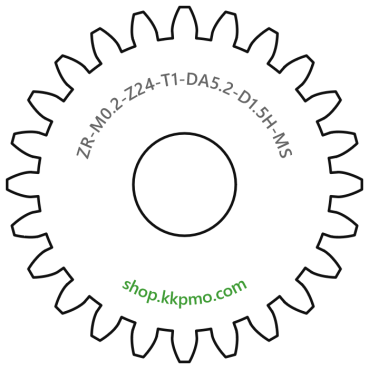 Zahnrad M0.2 / 24 Z AD 5.2mmBohrung (D) mm 1.50 Spielpassung Hausnorm HBreite (T) mm 1.0Messing MO58[ZR-M0.2-Z24-T1-DA5.2-D1.5H-MS]