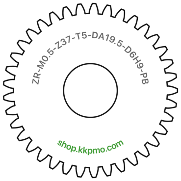 Zahnrad M0.5 / 37 Z AD 19.50mmBohrung (D) mm 6.00 H9Breite (T) mm 5.0POM-C schwarz[ZR-M0.5-Z37-T5-DA19.5-D6H9-PB]
