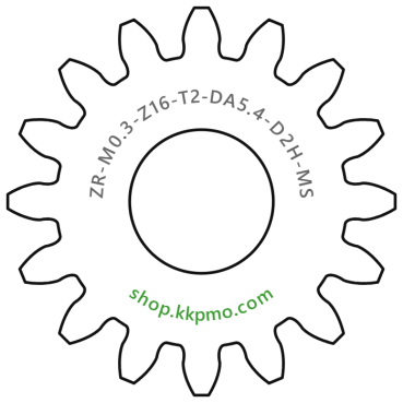Zahnrad M0.3 / 16 Z AD 5.4mmBohrung (D) mm 2.00 Spielpassung Hausnorm HBreite (T) mm 2.0Messing MO58[ZR-M0.3-Z16-T2-DA5.4-D2H-MS]
