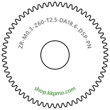 Zahnrad M0.3 / 60 Z AD 18.6mmBohrung (D) mm 5.00 Presspassung Hausnorm PBreite (T) mm 2.5POM-C natur[ZR-M0.3-Z60-T2.5-DA18.6-D5P-PN]