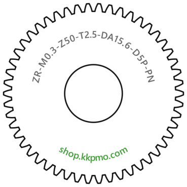 Zahnrad M0.3 / 50 Z AD 15.6mmBohrung (D) mm 5.00 Presspassung Hausnorm PBreite (T) mm 2.5POM-C natur[ZR-M0.3-Z50-T2.5-DA15.6-D5P-PN]