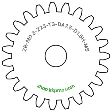 Zahnrad M0.3 / 23 Z AD 7,5mmBohrung (D) mm 1,50 Spielpassung Hausnorm HBreite (T) mm 3,0Messing MO58[ZR-M0.3-Z23-T3-DA7.5-D1.5H-MS]