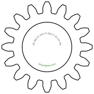 Zahnrad M0.15 / 16 Z AD 2,70mmBohrung (D) mm 1,50 PBreite (T) mm 1,0POM-C natur[ZR-M0.15-Z16-T1-DA2.7-D1.5P-PN]