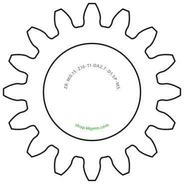 Zahnrad M0.15 / 16 Z AD 2,70mmBohrung (D) mm 1,50 PBreite (T) mm 1,0Messing MO58[ZR-M0.15-Z16-T1-DA2.7-D1.5P-MS]