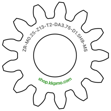 Zahnrad M0.25 / 13 Z AD 3,8mmBohrung (D) mm 1,50 Spielpassung ISO H9Breite (T) mm 2,0Messing MO58[ZR-M0.25-Z13-T2-DA3.75-D1.5H9-MS]Bohrung ISO H9 (Fügesitz), 1,500 - 1,525 mm