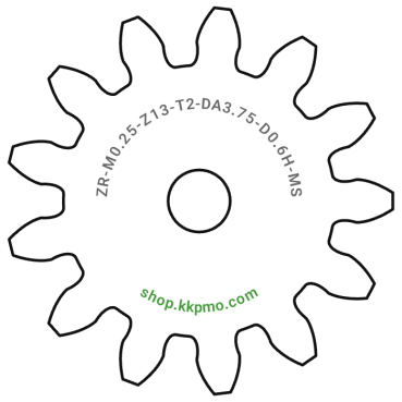 Zahnrad M0.25 / 13 Z AD 3.8mmBohrung (D) mm 0.60 Spielpassung Hausnorm HBreite (T) mm 2.0Messing MO58[ZR-M0.25-Z13-T2-DA3.75-D0.6H-MS]