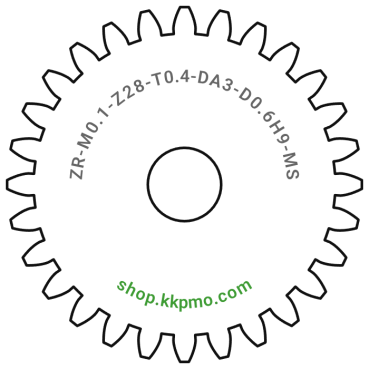 Zahnrad M0.1 / 28 Z AD 3.00mmBohrung (D) mm 0.60 H9Breite (T) mm 0.4Messing MO58[ZR-M0.1-Z28-T0.4-DA3-D0.6H9-MS]Match movement module