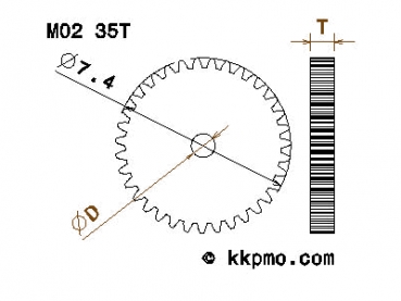 Gearwheel Pinion M0.2 / 35teeth OD 7,4mm