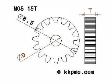 Gearwheel Pinion M0.5 / 15teeth OD 8,5mm