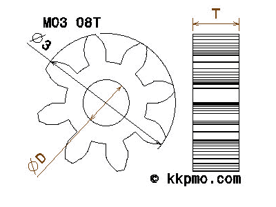 kkpmo - Zahnrad / Trieb M0.3 / 8 Zähne AD 3mm