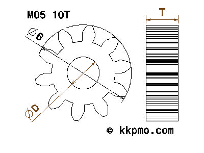 kkpmo - Zahnrad / Trieb M0.5 / 10 Zähne AD 6mm