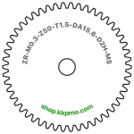 Zahnrad M0.3 / 50 Z AD 15.6mmBohrung (D) mm 2.00 Spielpassung HBreite (T) mm 1.5Messing MO58[ZR-M0.3-Z50-T1.5-DA15.6-D2H-MS]