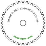 Zahnrad M0.3 / 50 Z AD 15.6mmBohrung (D) mm 2.00 Spielpassung HBreite (T) mm 2.0Messing MO58[ZR-M0.3-Z50-T2-DA15.6-D2H-MS]