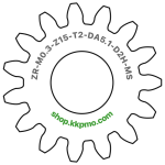 Zahnrad M0.3 / 15 Z AD 5,1mmBohrung (D) mm 2,00 Spielpassung HBreite (T) mm 2,0Messing MO58[ZR-M0.3-Z15-T2-DA5.1-D2H-MS]