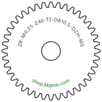 Zahnrad M0.25 / 40 Z AD 10,5mmBohrung (D) mm 2,00 Spielpassung HBreite (T) mm 2,0Messing MO58[ZR-M0.25-Z40-T2-DA10.5-D2H-MS]