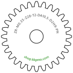 Zahnrad M0.35 / 28 Z AD 10.50mmBohrung (D) mm 2.00 H9Breite (T) mm 2.0POM-C natur[ZR-M0.35-Z28-T2-DA10.5-D2H9-PN]