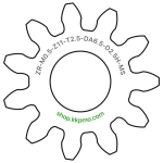 Zahnrad M0.5 / 11 Z AD 6,5mmBohrung (D) mm 2,50 Spielpassung HBreite (T) mm 2,5Messing MO58[ZR-M0.5-Z11-T2.5-DA6.5-D2.5H-MS]